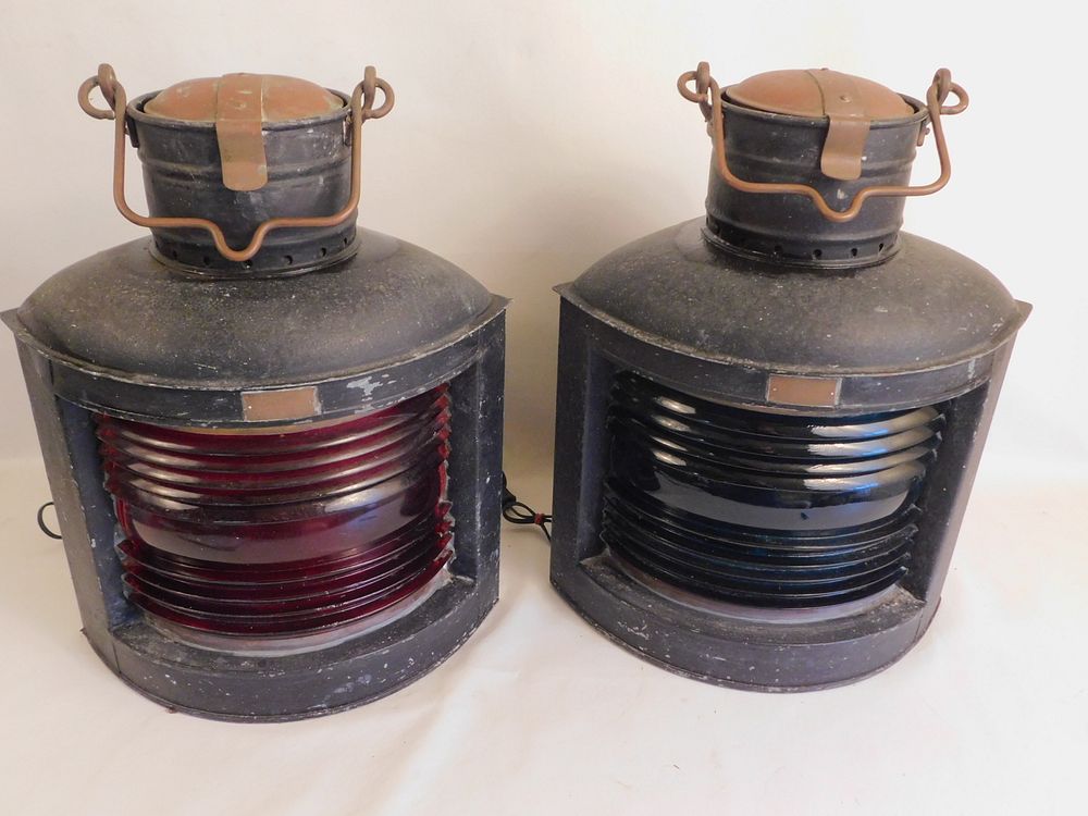 Appraisal: PAIR LARGE PERKO SHIP LANTERNS Pair antique Perkins of Brooklyn