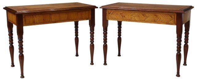 Appraisal: pair Rosewood inlaid side tables th c in similar patterns