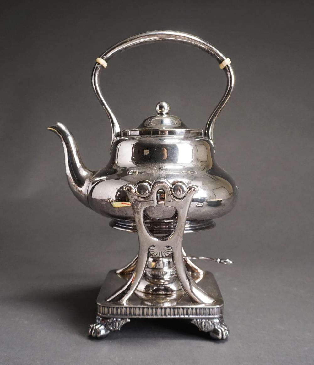 Appraisal: TIFFANY CO REGENCY STYLE SILVERPLATE - PINT HOT WATER KETTLE