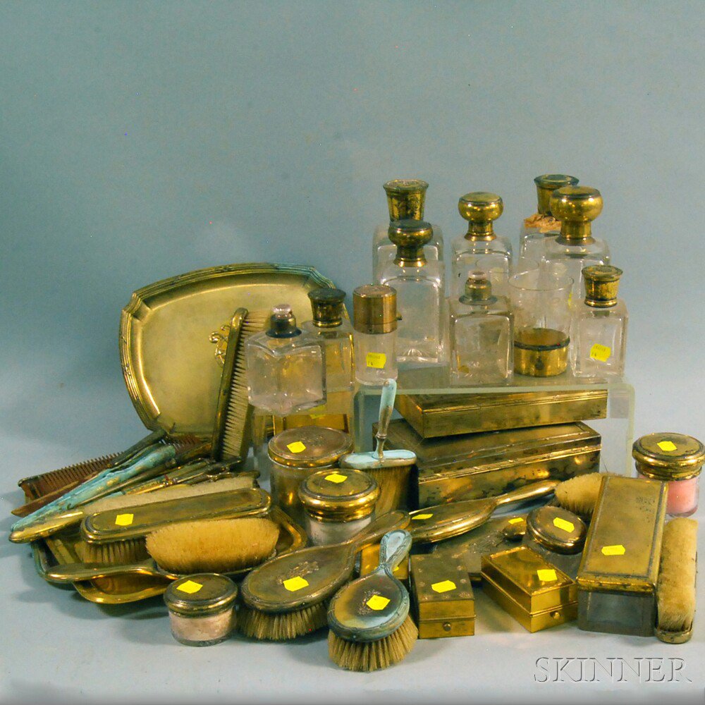 Appraisal: Extensive Collection of Mostly Silver-mounted Dresser Items some sets comprising