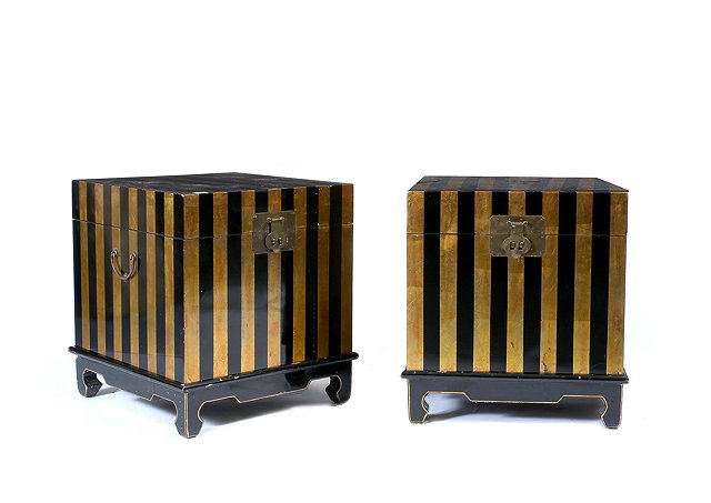 Appraisal: A PAIR OF GOLD AND BLACK STRIPED ORIENTAL BOXES for