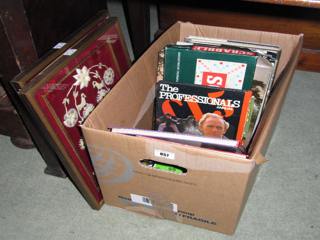 Appraisal: Lot comprising box of books and games and two decorative