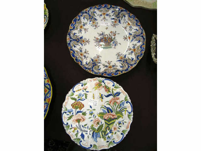 Appraisal: French Faience Pottery Plates basket of flowers cornucopia