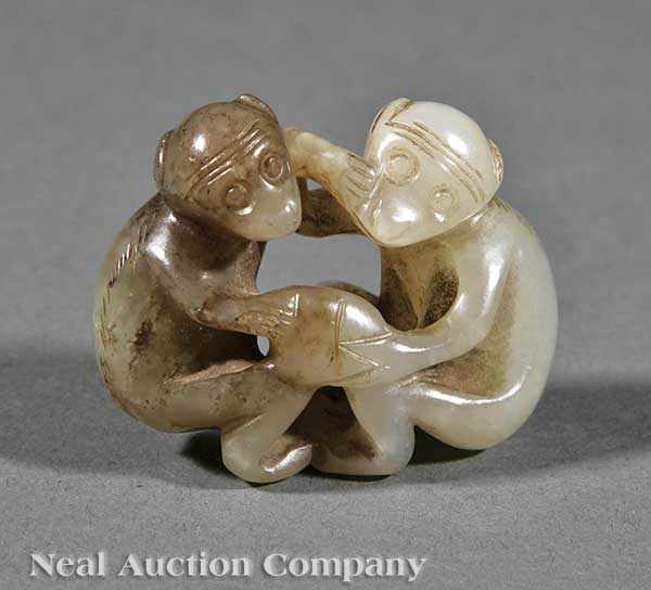 Appraisal: A Chinese White Nephrite Jade Monkey Group th th c