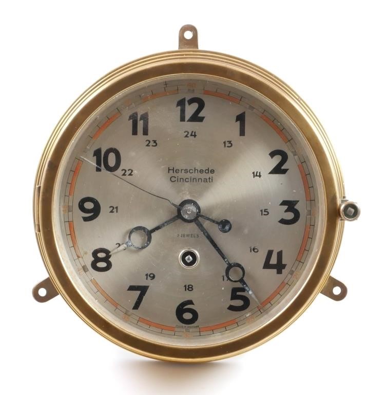 Appraisal: Mariners ships clock made by Herschede of Cincinnati diameter brass