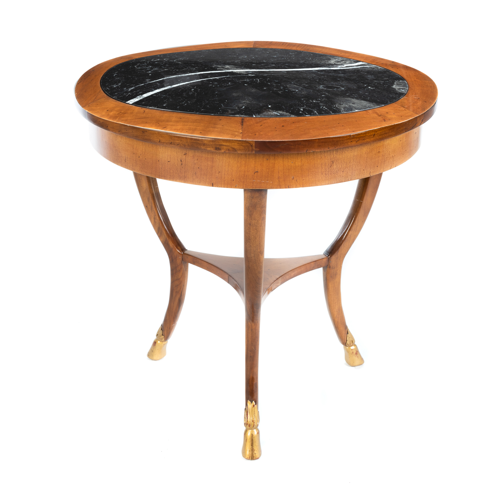 Appraisal: FRENCH EMPIRE STYLE ROUND MARBLE TOP LAMP TABLE century with