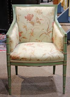 Appraisal: Regency style painted decorated armchair having a green decorated frame