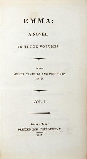 Appraisal: AUSTEN Jane - Emma A Novel London Printed for John