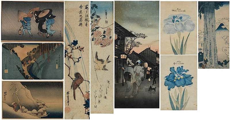 Appraisal: Group of Nine Framed Woodblock Prints Japanese th th century