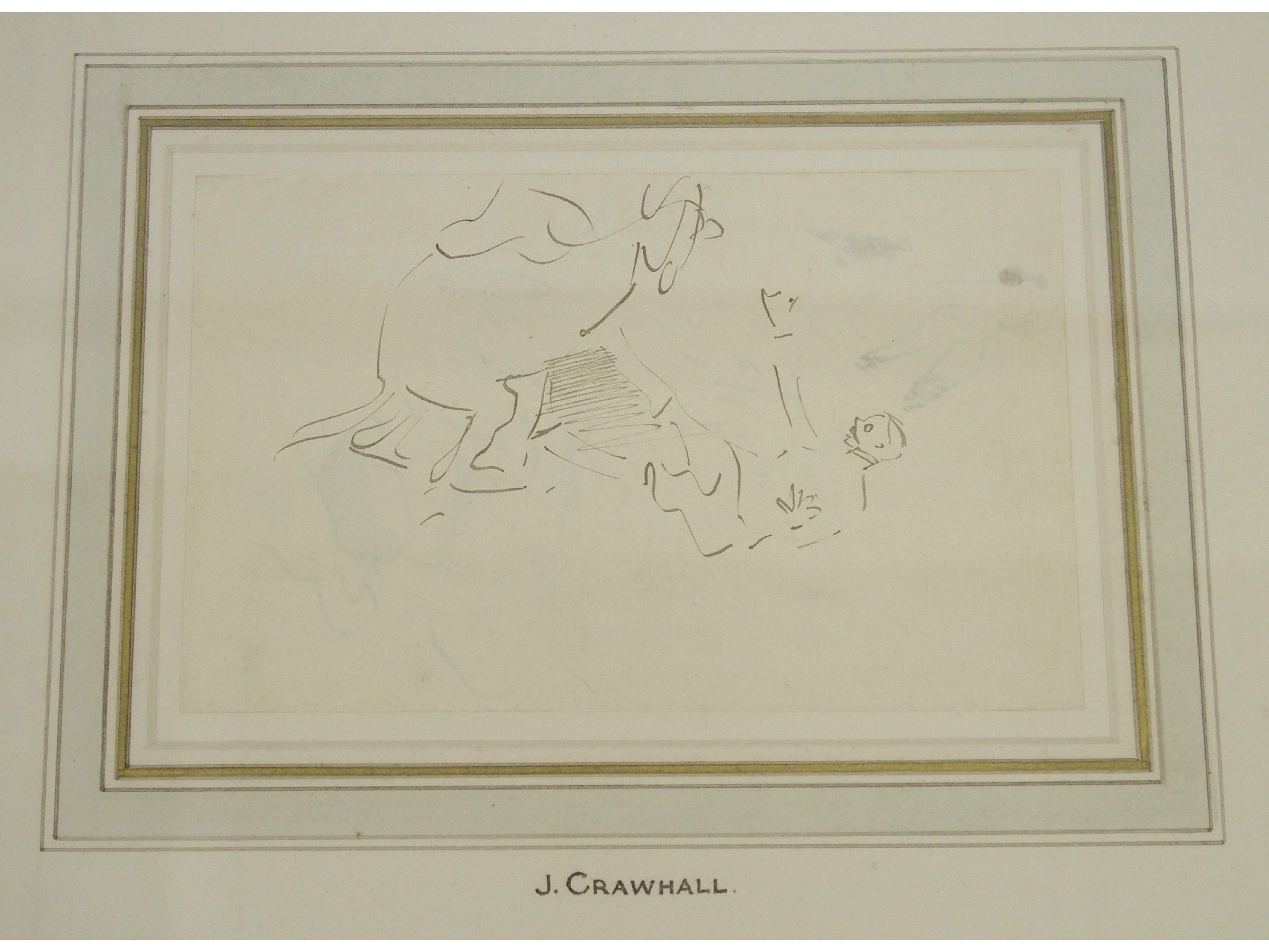 Appraisal: JOSEPH CRAWHALL RSW Scottish - THE BOXING KANGAROOPen and ink