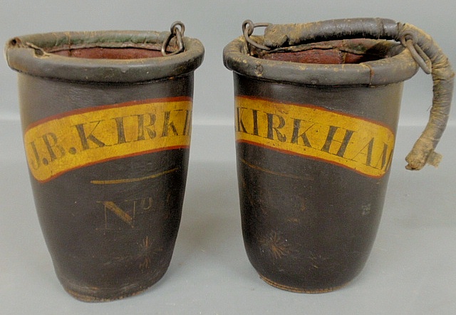 Appraisal: - Pair of New England leather fireman s buckets each