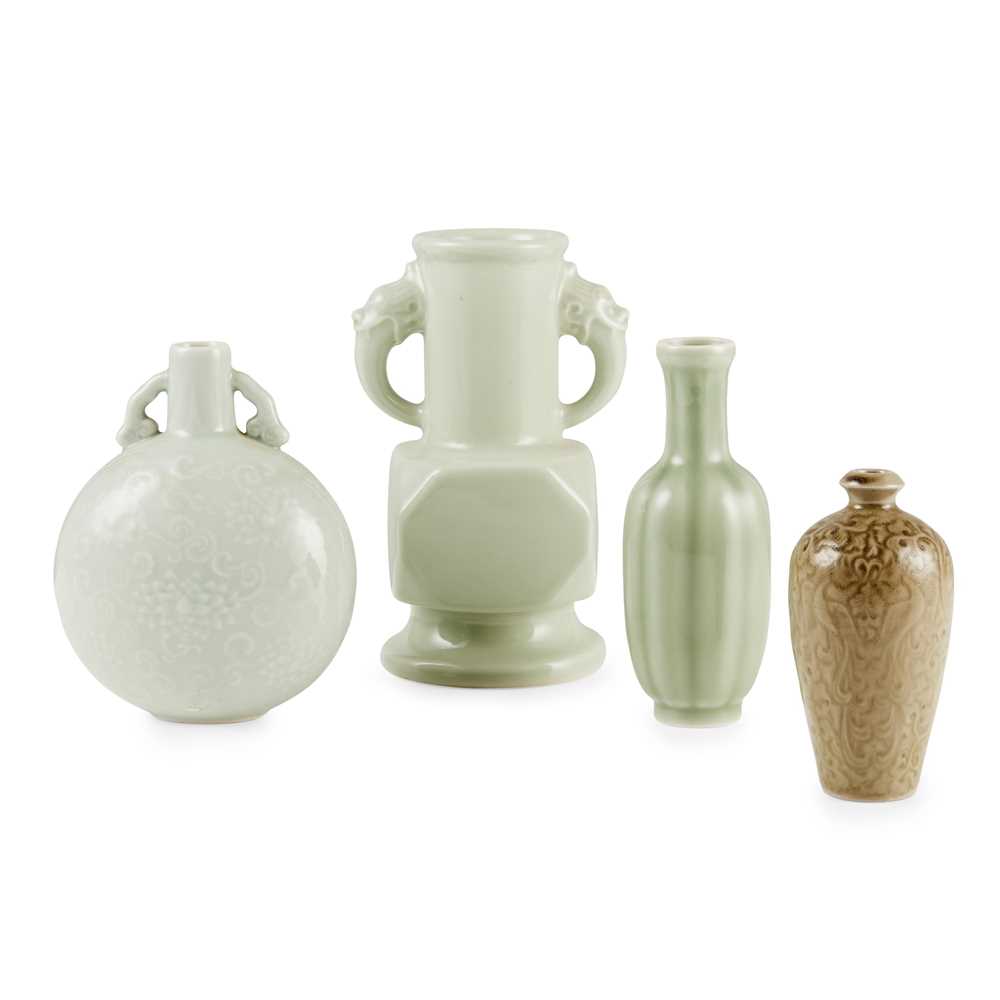 Appraisal: GROUP OF FOUR CELADON WARES comprising a small Yaozhou style