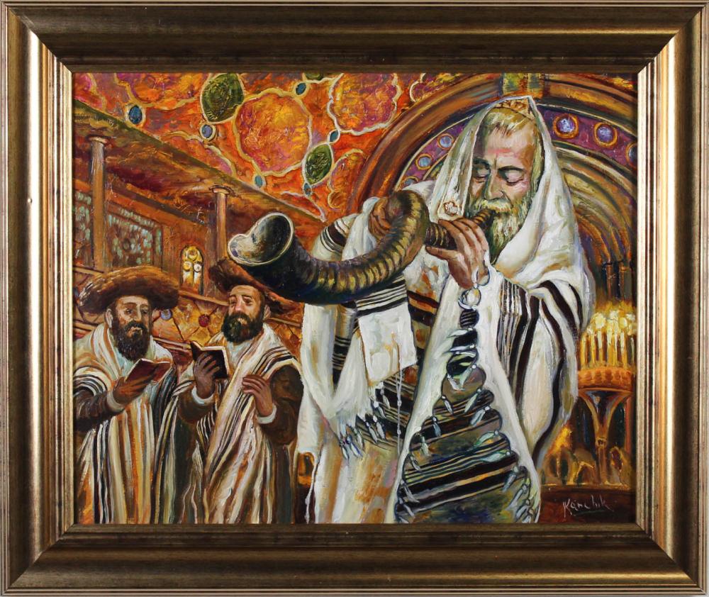 Appraisal: ALEXANDER KANCHIK Russia b oil on canvas rabbi playing a