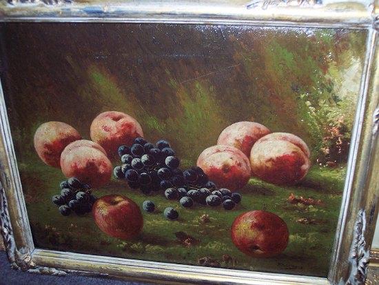 Appraisal: H HulsmannStill Life with Apples Peaches and Grapessignedoil on canvas