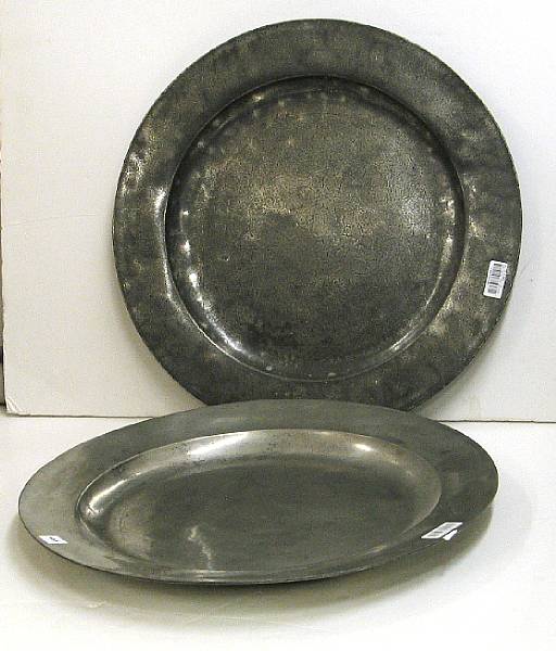 Appraisal: Two English pewter chargers of large size late th early