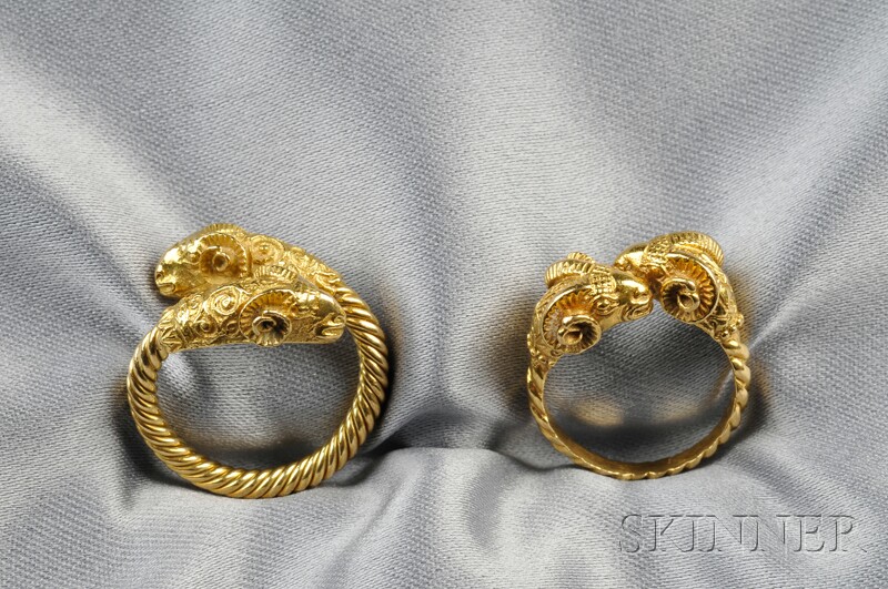 Appraisal: Two kt Gold Ram's Head Rings One Lalaounis each ropetwist