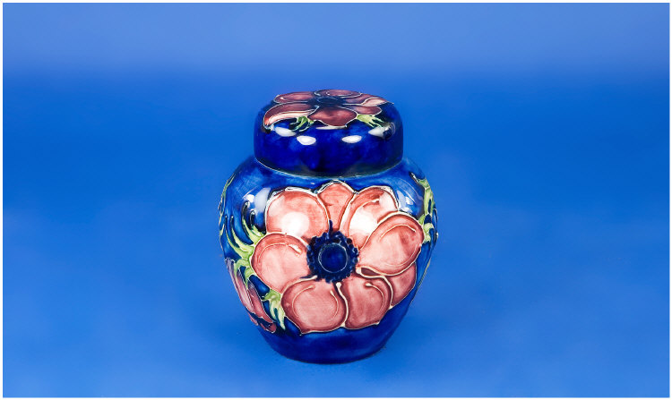 Appraisal: Moorcroft Jar and Cover Anemone on Royal Blue Ground marks