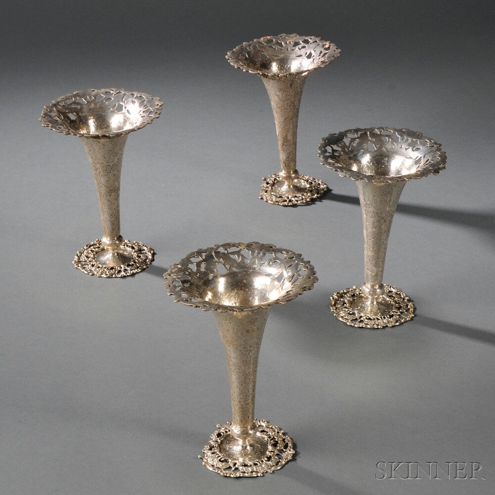 Appraisal: Four Sterling Silver Vases late th early th century J