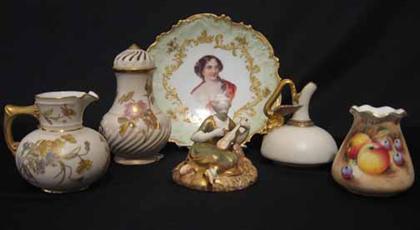 Appraisal: Five piece lot of Worcester porcelain together with a portrait