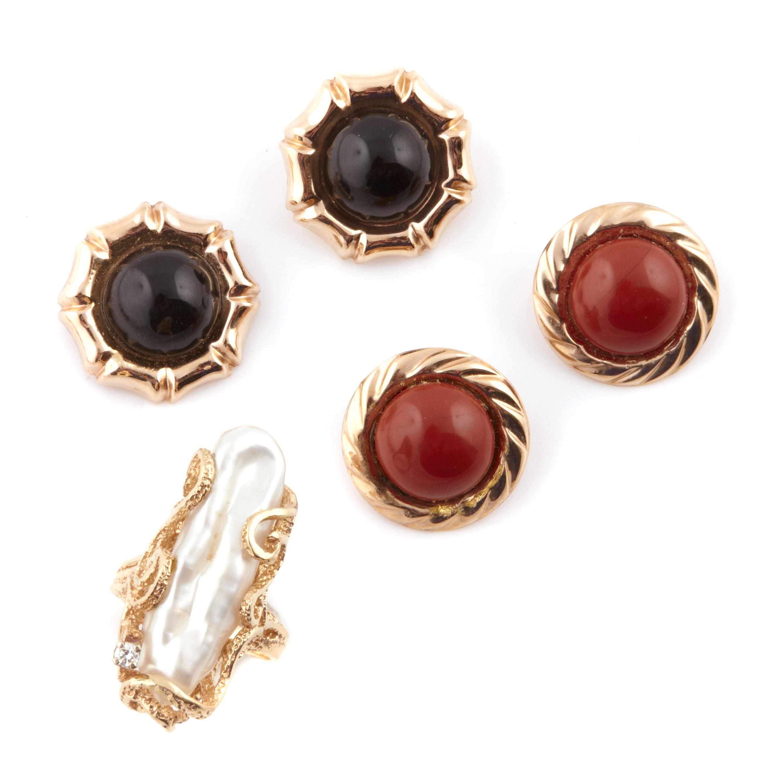 Appraisal: A group of gem-set and gold jewelry comprising a pair