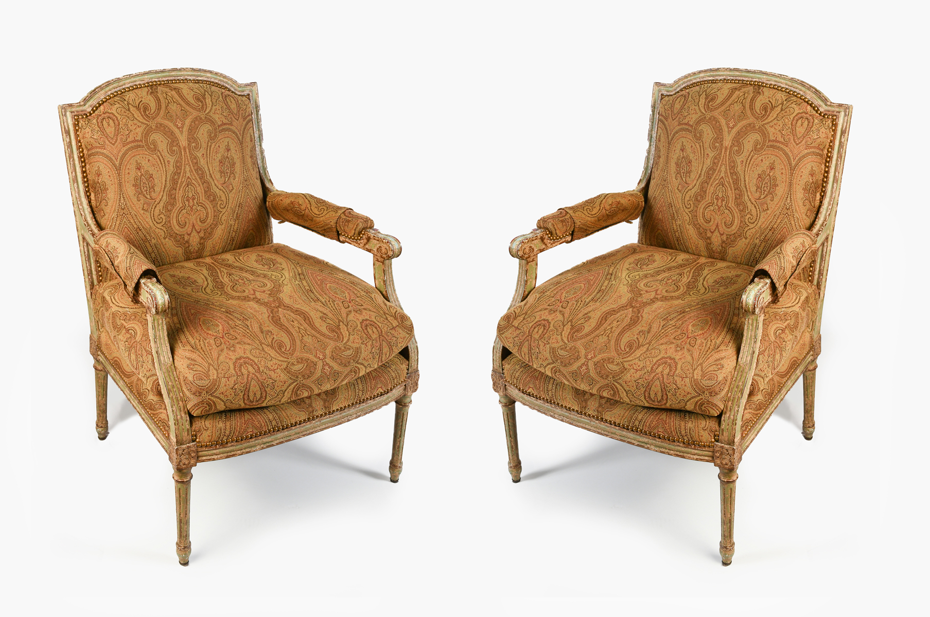 Appraisal: PAIR OF WILLIAM SWITZER FRENCH BERGERE STYLE CHAIRS Carved French