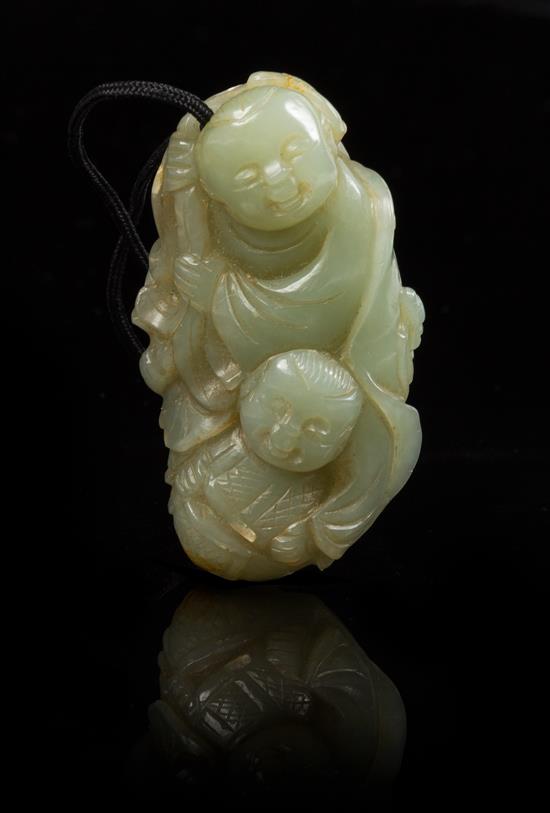 Appraisal: Sale Lot A Carved Celadon Jade Toggle depicting a child