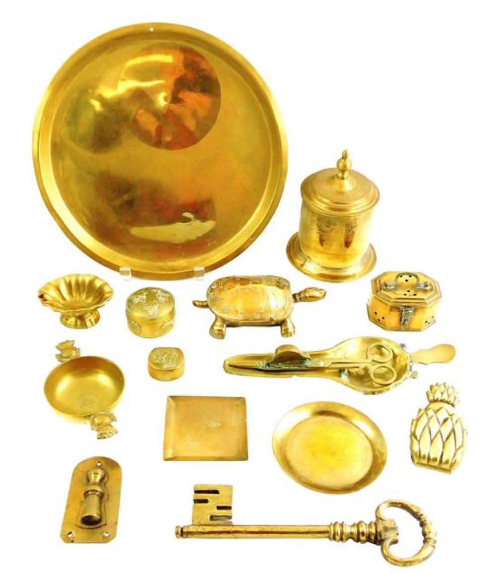 Appraisal: Brass assortment of items fifteen pieces total including tray diam