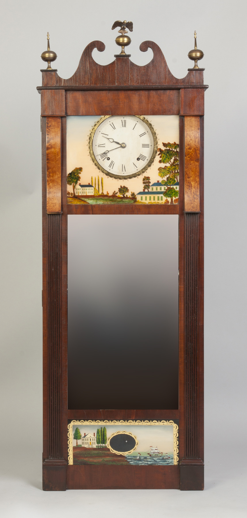 Appraisal: Joseph Ives CT Mirror Wall Clock Mahogany case with fluted