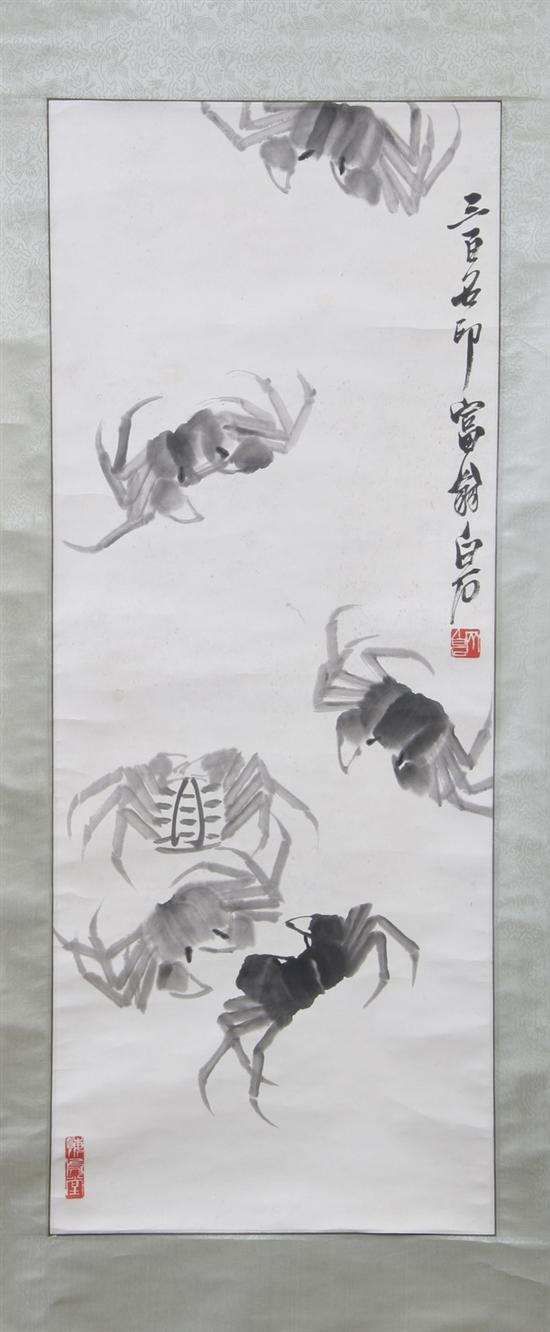 Appraisal: ATTRIBUTED TO QI BAISHI Chinese - SIX CRABS Ink on