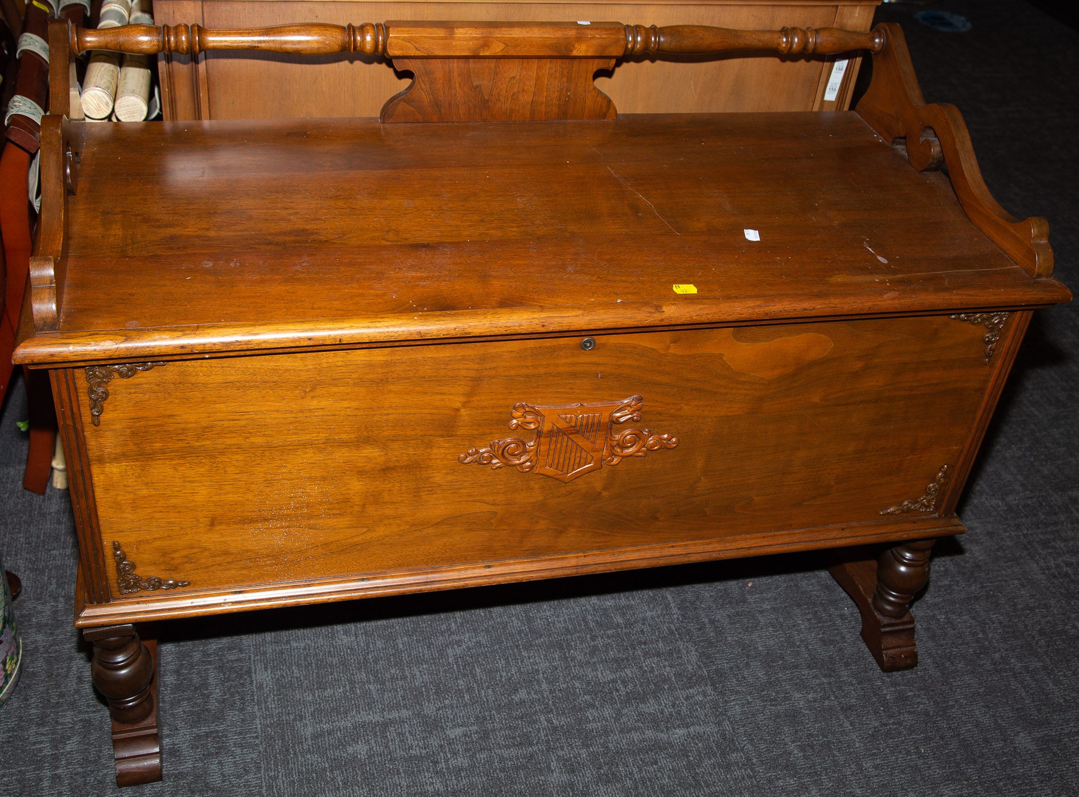 Appraisal: TUDOR REVIVAL WALNUT BLANKET CHEST st half- th century with