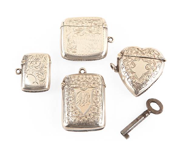 Appraisal: A group of English and American silver match safes comprising