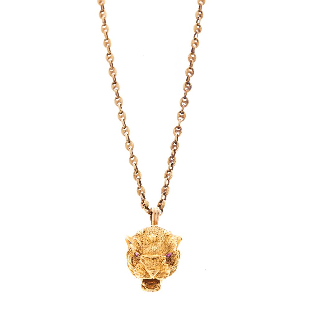 Appraisal: An K Panther Pendant on K Chain K yellow gold