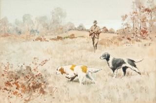 Appraisal: Hunter with Two Setters Hunter with Two Setterswatercolor by in