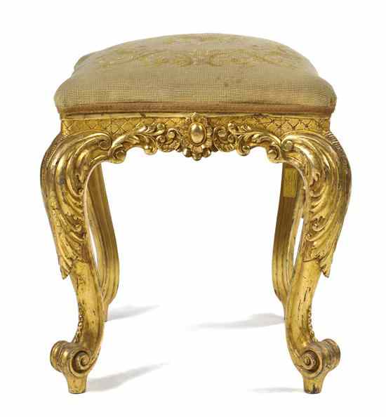 Appraisal: A Louis XV Style Giltwood Tabouret having a square upholstered