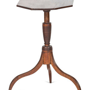 Appraisal: A Late Federal Turned and Chip-Carved Cherrywood Octagonal Tilt-Top Candlestand