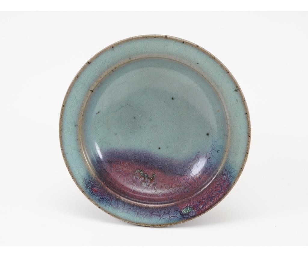 Appraisal: Chinese Chun moonlight blue dish decorated with purple and red