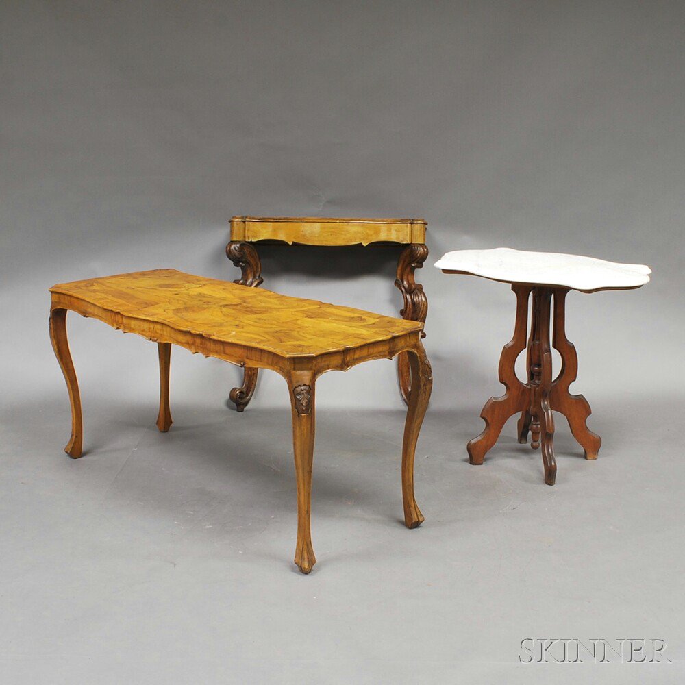 Appraisal: Three Tables a Dutch Rococo-style walnut console tablet and coffee