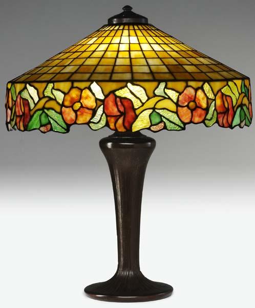 Appraisal: HANDEL Table lamp with an oversized leaded-glass shade with pink