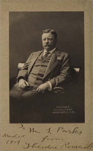 Appraisal: ROOSEVELT THEODORE Photograph Signed and Inscribed To Mrs J Parks