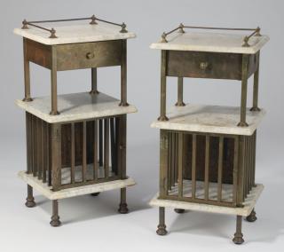 Appraisal: French brass and marble cabinets h Pair of French brass