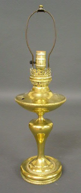 Appraisal: Brass oil lamp electrified h