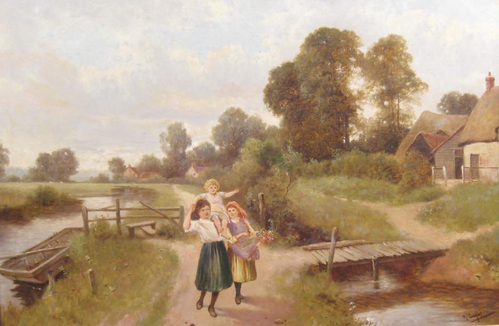 Appraisal: ROSE DOUGLAS On a River-side Path signed oil on canvas