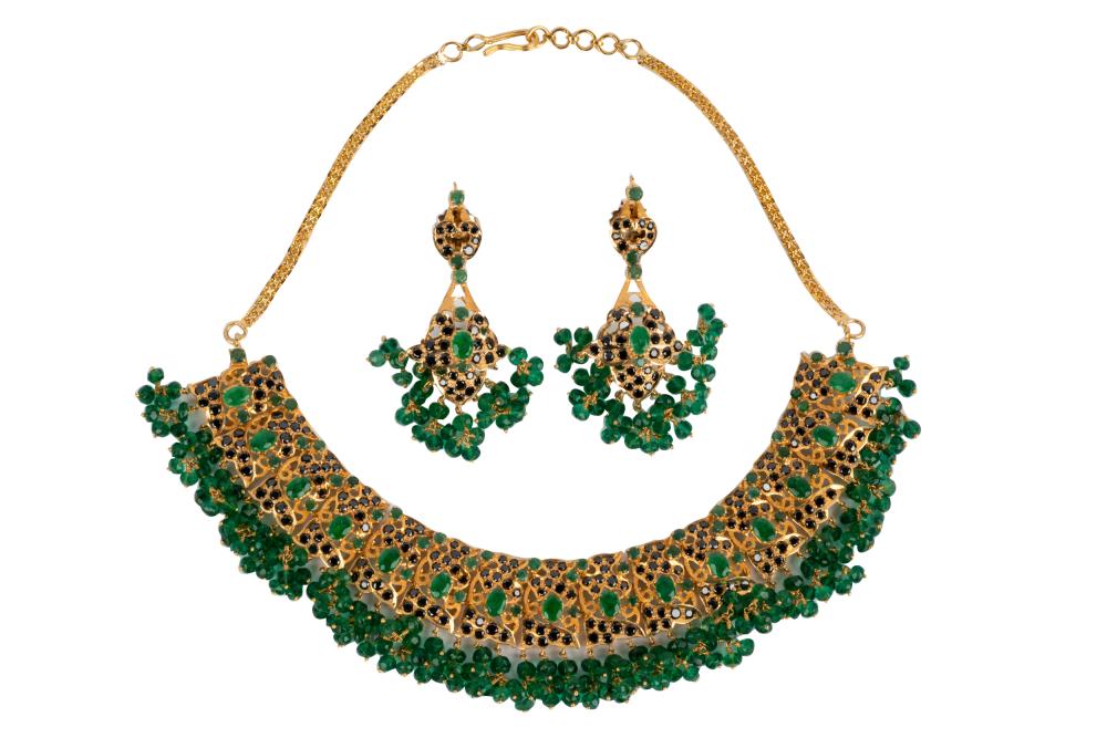 Appraisal: KARAT YELLOW GOLD MULTI-STONE JEWELRY SUITEcomprising a necklace and pair