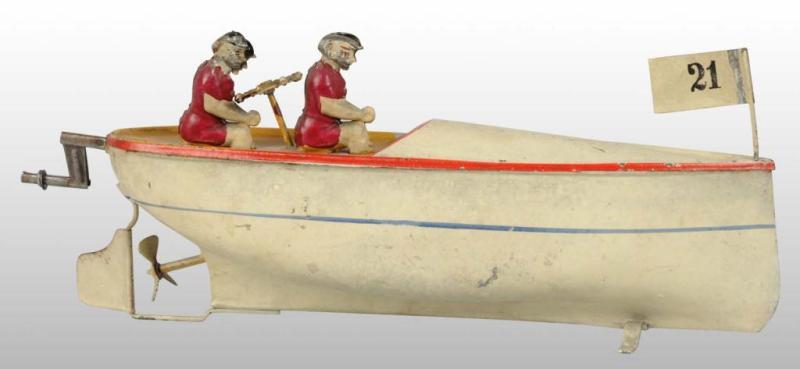 Appraisal: Tin Hand-Painted Boat Wind-Up Toy Description German Early flywheel mechanism