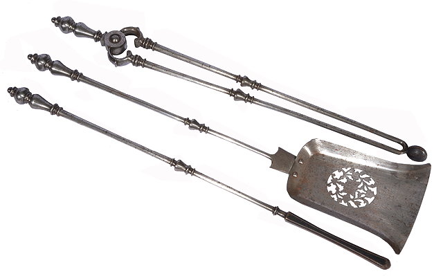 Appraisal: A SET OF THREE TH CENTURY STEEL FIRE IRONS consisting