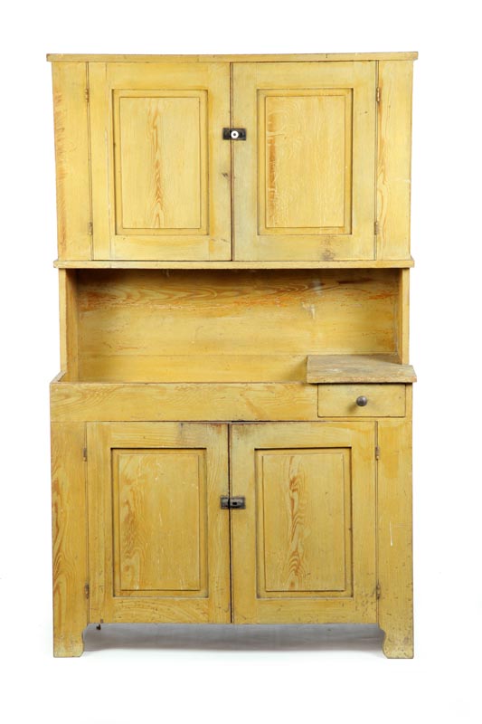 Appraisal: TWO PIECE HUTCH DRYSINK Grain painted two paneled doors on