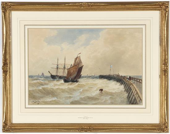 Appraisal: Thomas Bush Hardy British - CALAIS Sailing Off Pier watercolor