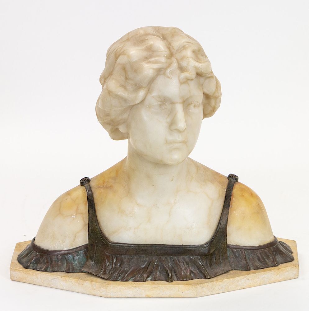 Appraisal: A BRONZE-MOUNTED ALABASTER BUST OF A WOMAN EARLY TH CENTURY