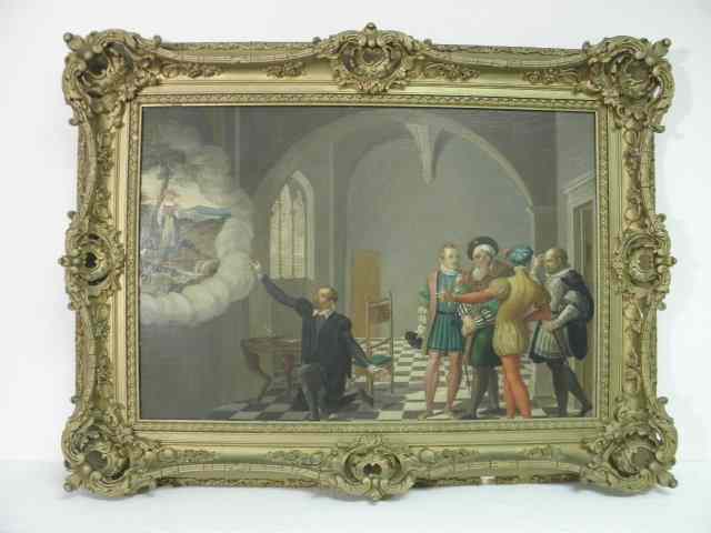 Appraisal: Oil painting on artist's board depicting gentlemen in Elizabethan costume