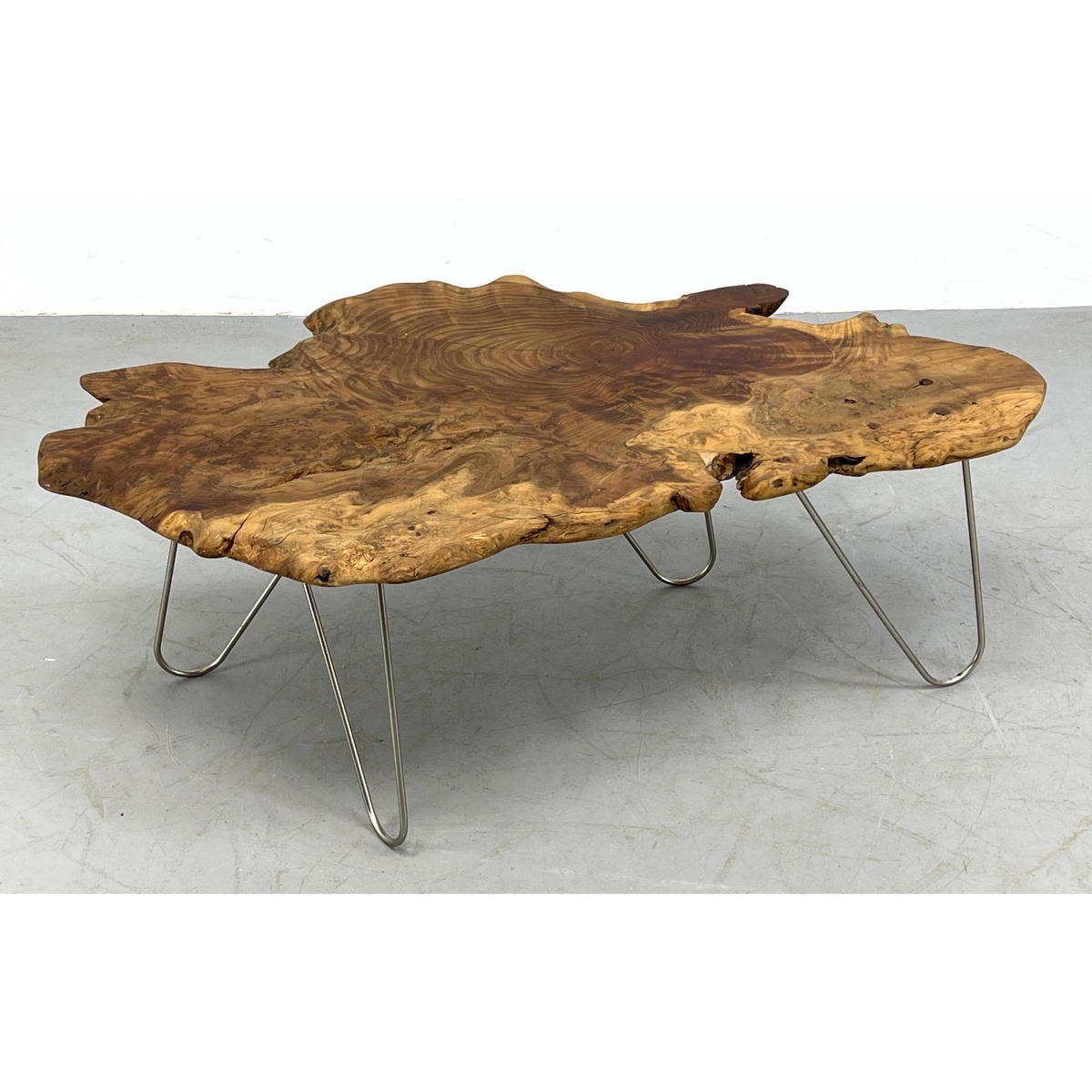 Appraisal: CHRISTOPHER HILTY Live Edge Freeform Wood Coffee Table Hairpin Legs